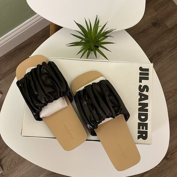 Jil Sander Women’s Slides Gathered Leather Tripon Black size EU 39.5/US 9.5 New - Picture 4 of 9